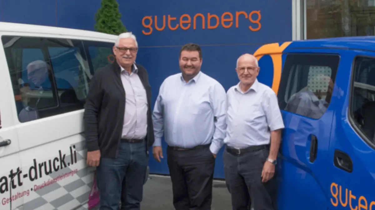 Gutenberg AG takes over Matt Druck AG in 2019 (group photo Noldi Matt, Norbert Hasler and Remi Nescher)