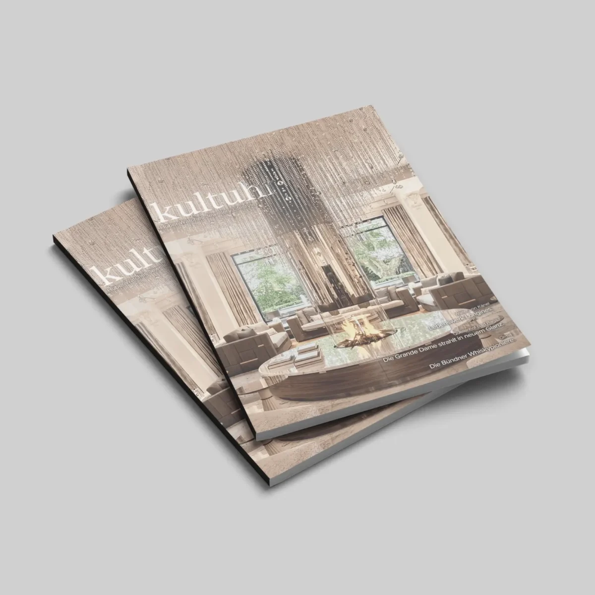 Mockup vom kultuhr-Magazin mit Goldprägung