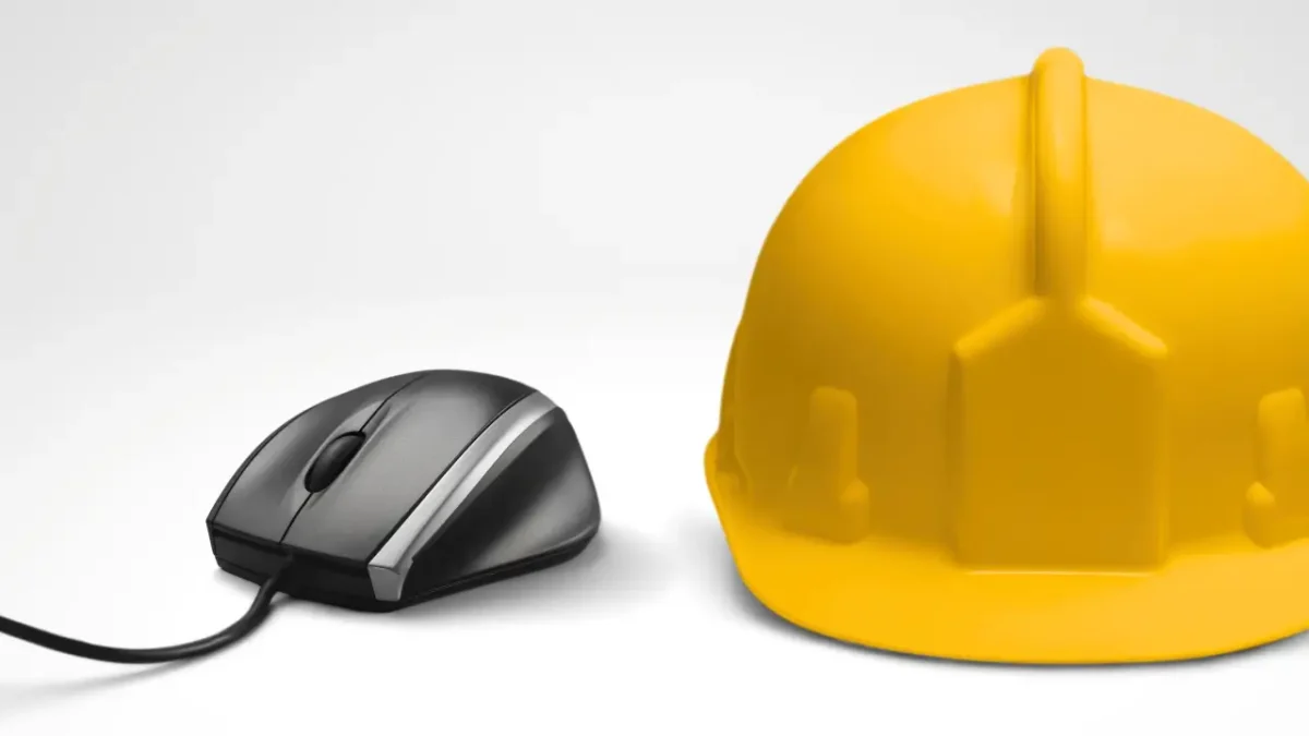 computer mouse and construction helmet