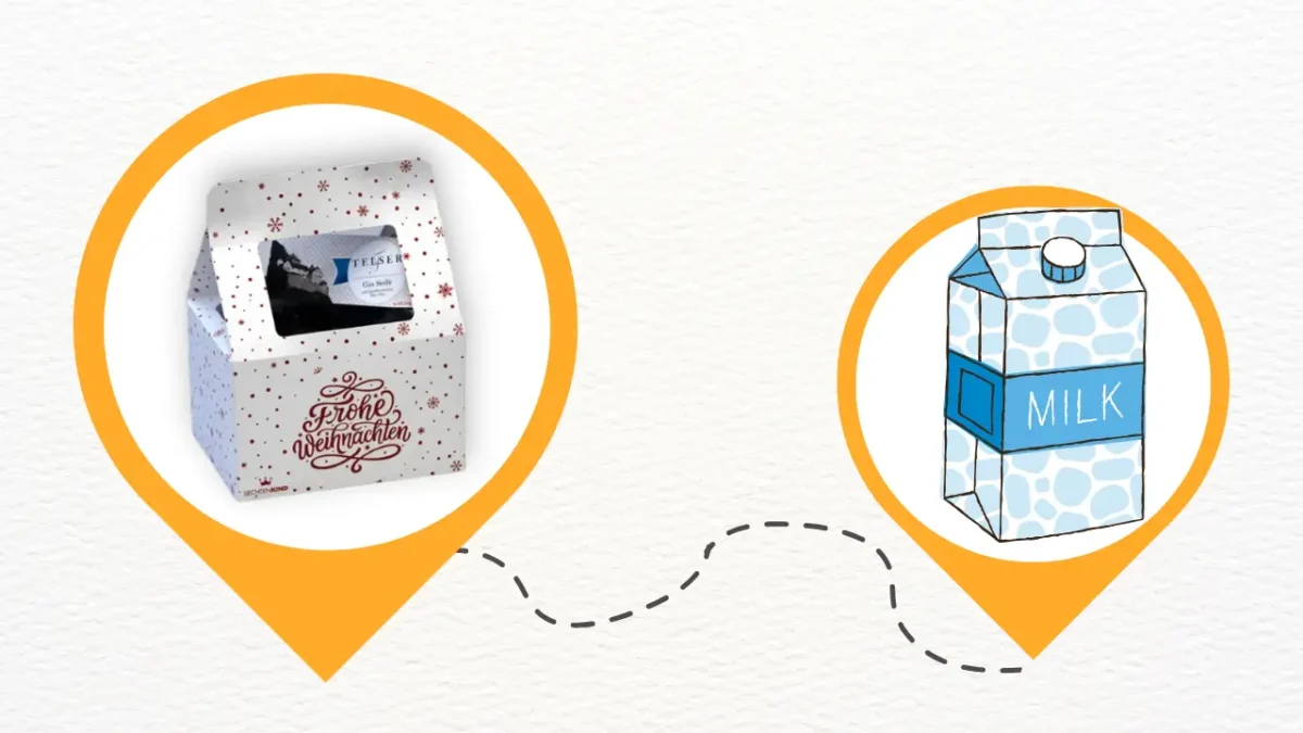 Milk carton and gift box in comparison